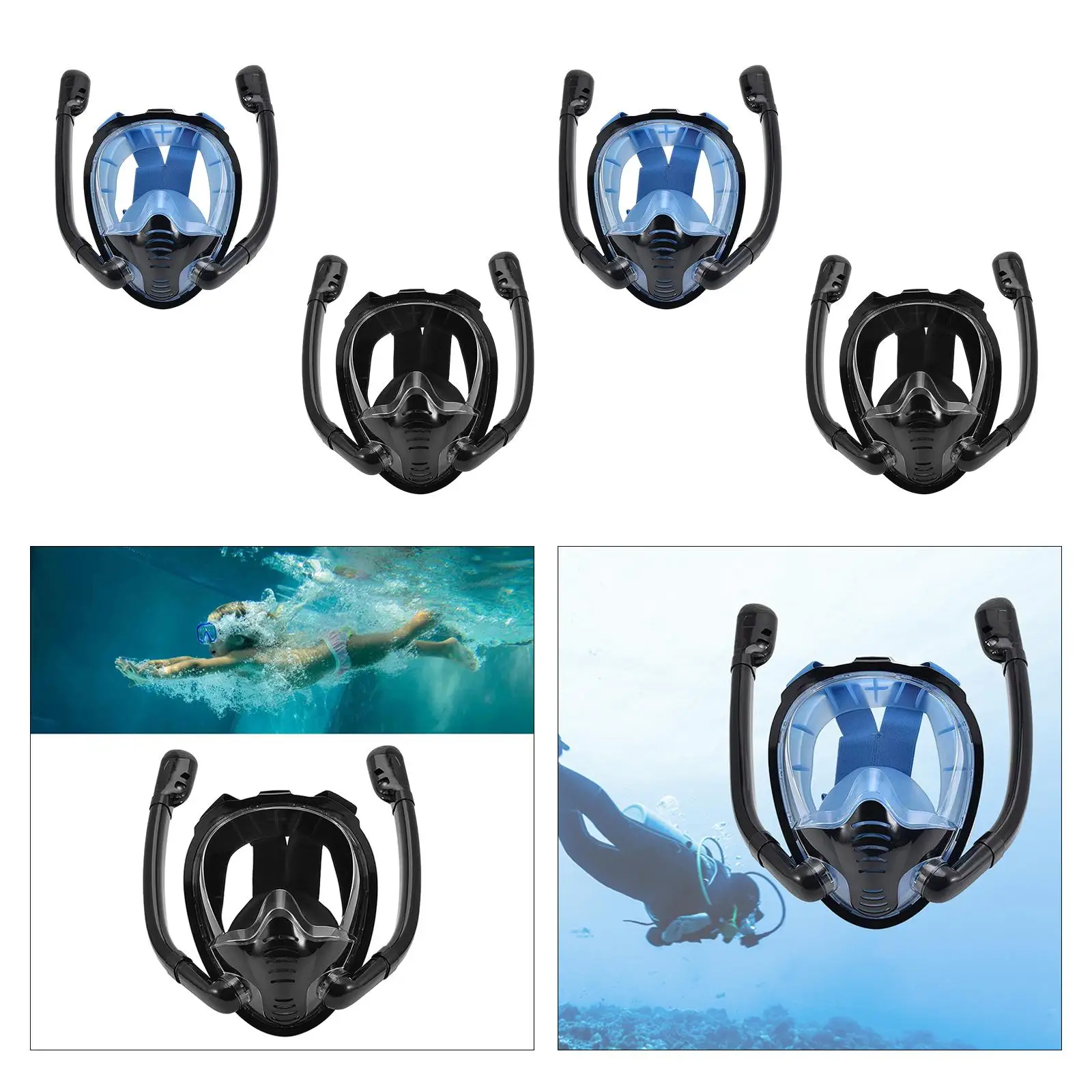 Snorkeling Mask Snorkel Mask Double Tube Swimming Goggles Durable Professional with Camera Mount 180° Wide View Swimming Mask