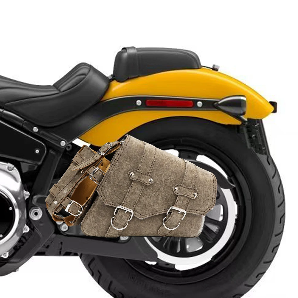 Retro PU Leather Motorcycle Saddlebag Saddle Bags Pouch Storage Case Side Luggage Tank Suitcase Waterproof Motorbike Accessories