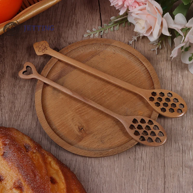 Wooden Honey Spoon Handmade Honey Stirrer Long Handle Cooking Baking Tool Kitchen Tableware Scoop Coffee Tea Spoon Stirrer