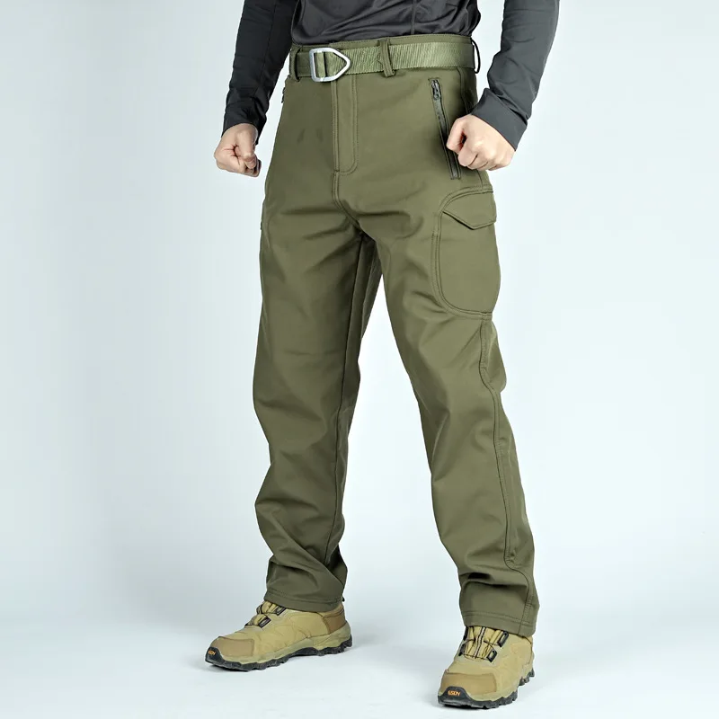Shark Skin Soft Shell Charging Pants Tactical Pants Men's Multi-bag Velvet Autumn And Winter Mountaineering P ants Training