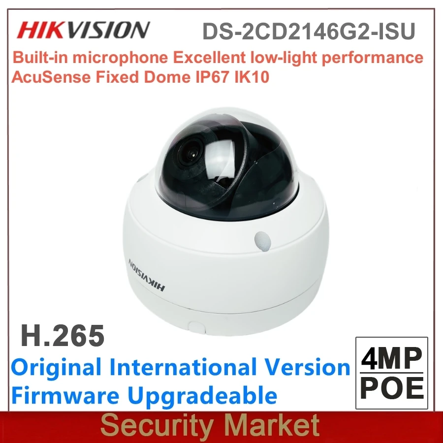 Original Hikvision DS-2CD2146G2-ISU 4MP AcuSense Fixed Dome Built-in Microphone IP67 IK10 Network Surveillance Camera