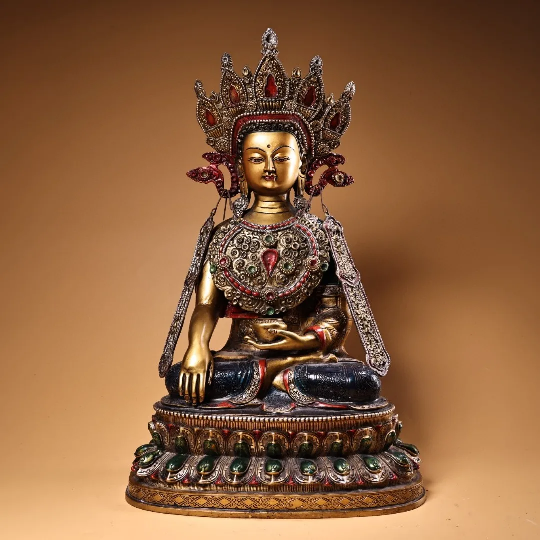 

Tibetan bronze gilt painted Buddha statue ornaments of Buddha Buddha at home, Buddhist hall supplies, ornaments, cultural toys 5