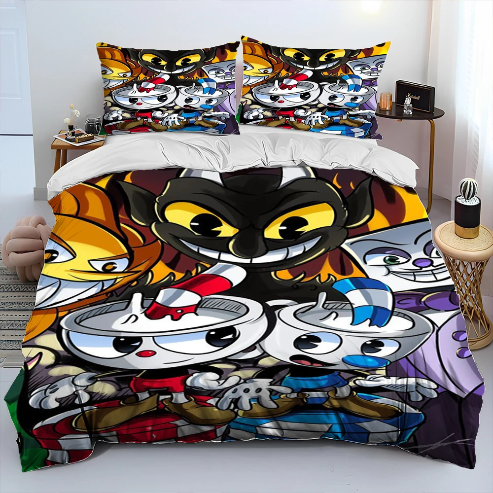 

Cuphead and Mugman,Game Gamer Comforter Bedding Set,Duvet Cover Bed Set Quilt Cover Pillowcase,King Queen Size Bedding Set kids