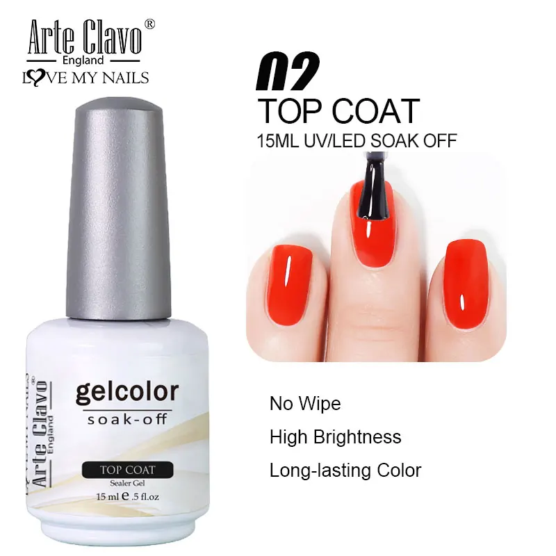 Arte Clavo Top Gel Polish 15ml Semi Permanent Varnish Function Gel Base Super Top Coat Transparent Gel Nails Soak Off Gel