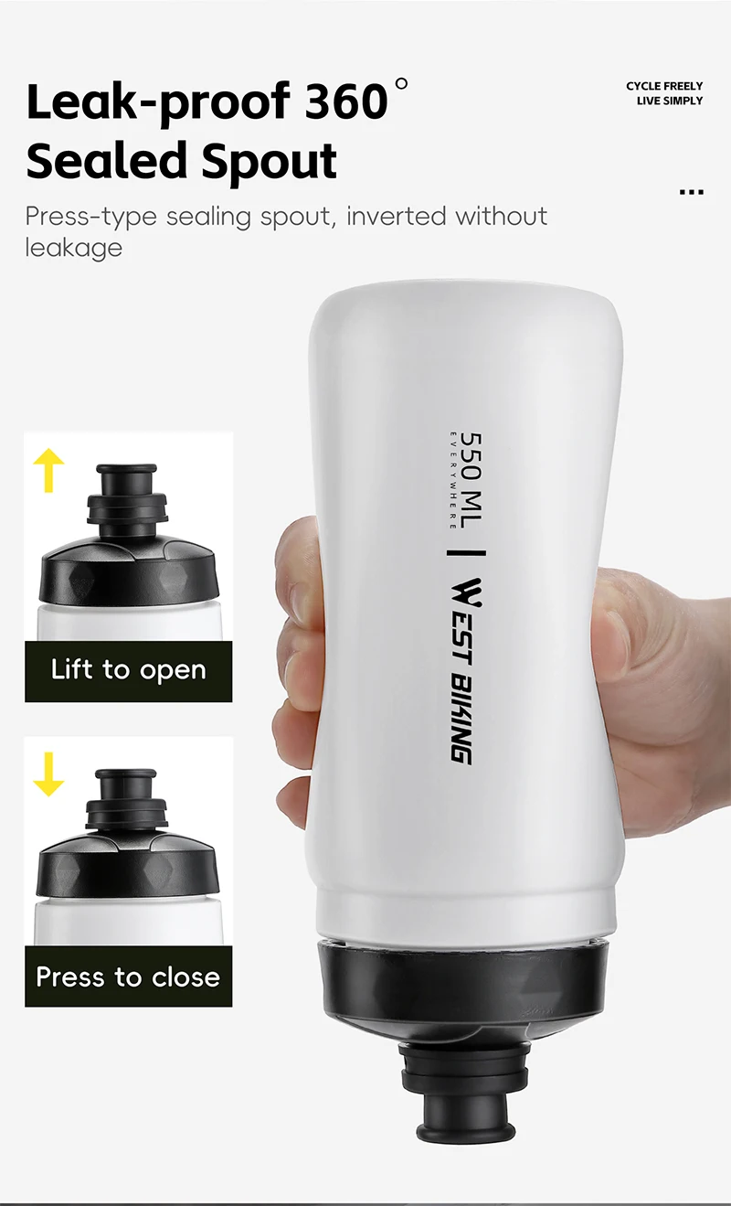 WEST BIKING Squeeze Fahrrad-Trinkflasche 550ml/720ml PP5 Outdoor-Sport Auslaufsichere Flasche mit Staubschutz Tragbarer Fahrradbecher – Detail 9