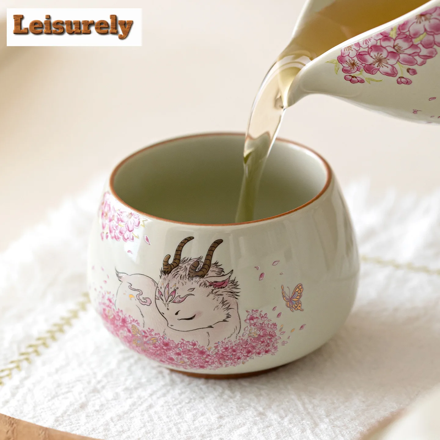 Plant Ash Hand Painted Deer Teacup Zen Tea Bowl Tea Pair Tea-tasting Smelling Cup Chazhan Master Cups Teaware Collection Craft