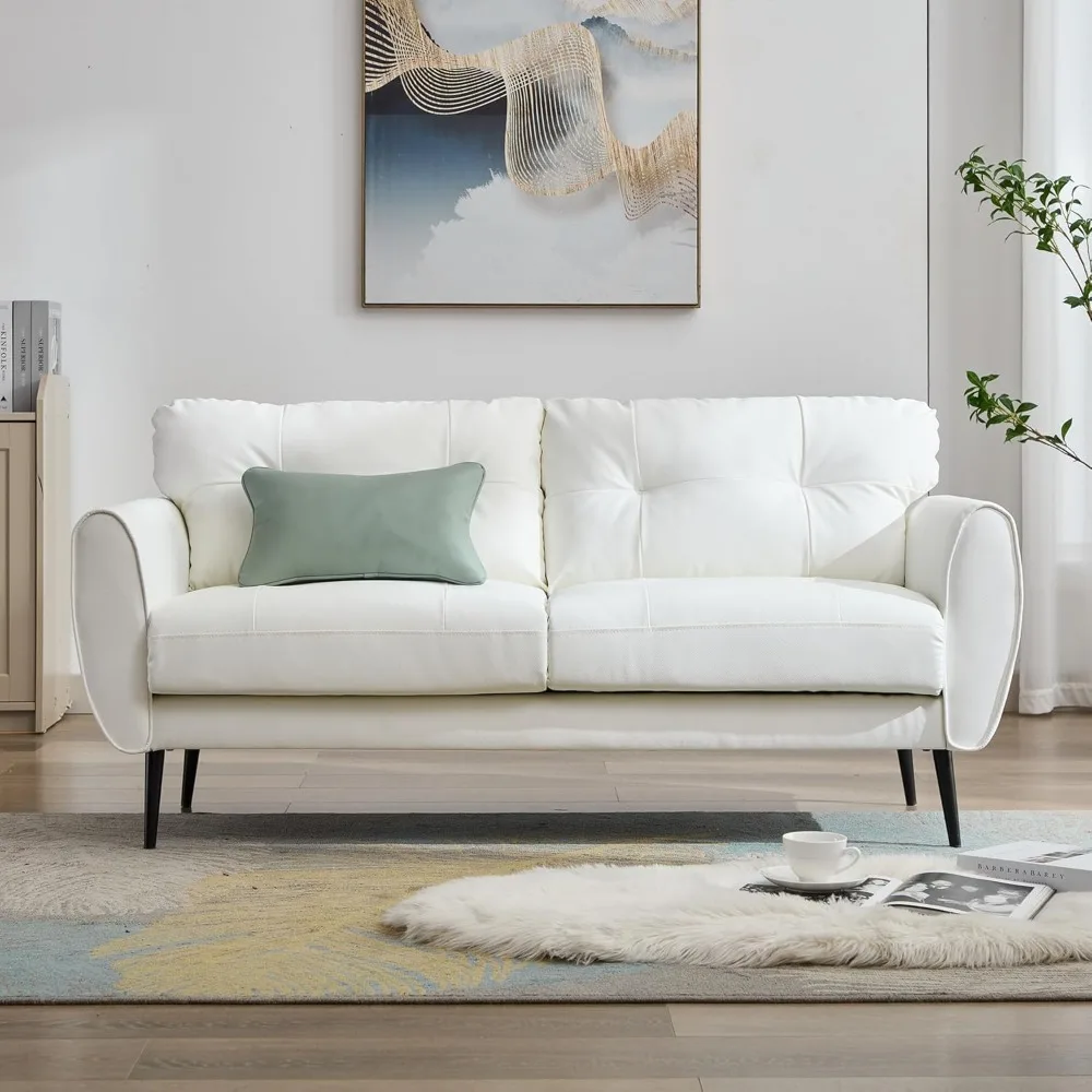 Mid-Century White Faux Leather Loveseat 5