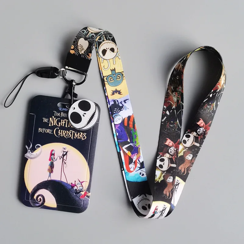 1 Set Disney Jack Skellington Pvc Card Cover Campus Card Mickey Minnie Hanging Bag Holder Lanyard Id