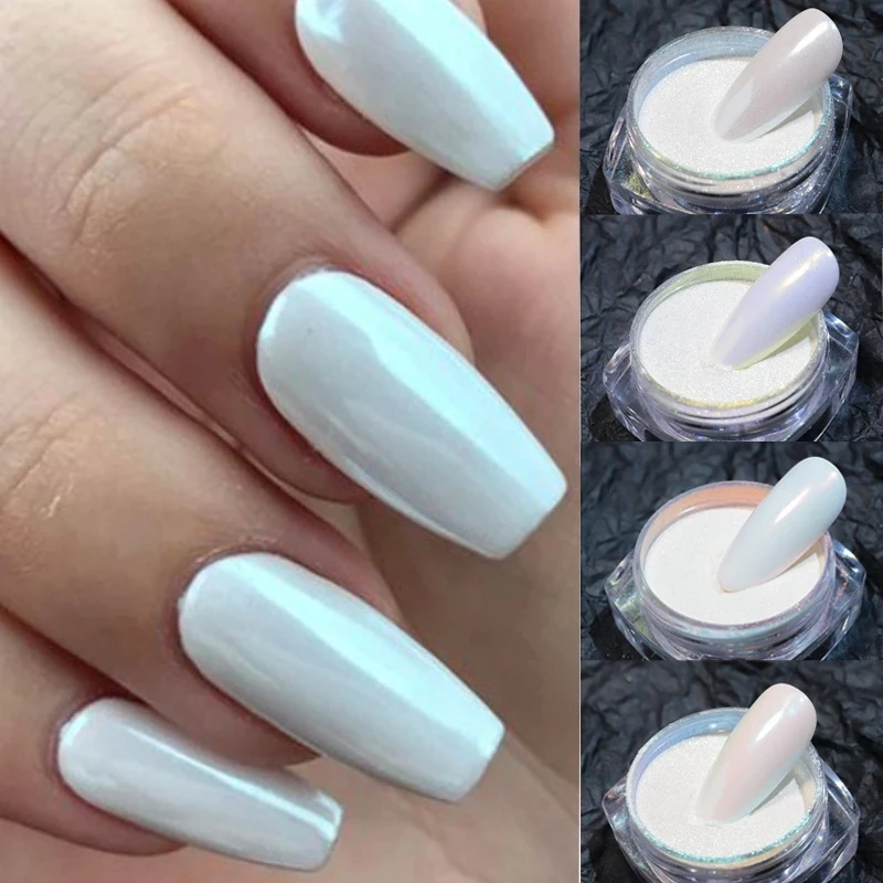 1 Scatola Shell Pearl Nail Powder Sfregamento Dust Shimmer Aurora Magic Mirror Pigment White Fairy Chrome Dust Glitter Nail Art Decoratio