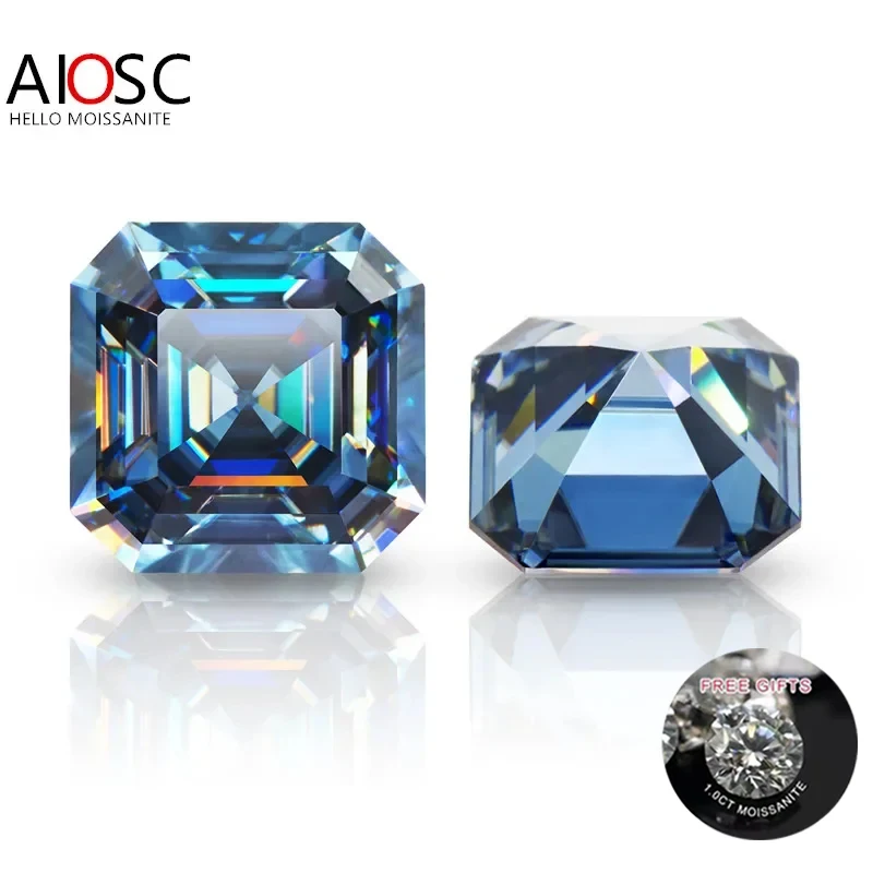 

AIOSC ViVid Blue Asscher Cut Loose Moissanite Stone 0.5~7.0ct Gems Pass Diamond Tester with GRA Certificate Fine Custom Jewelry