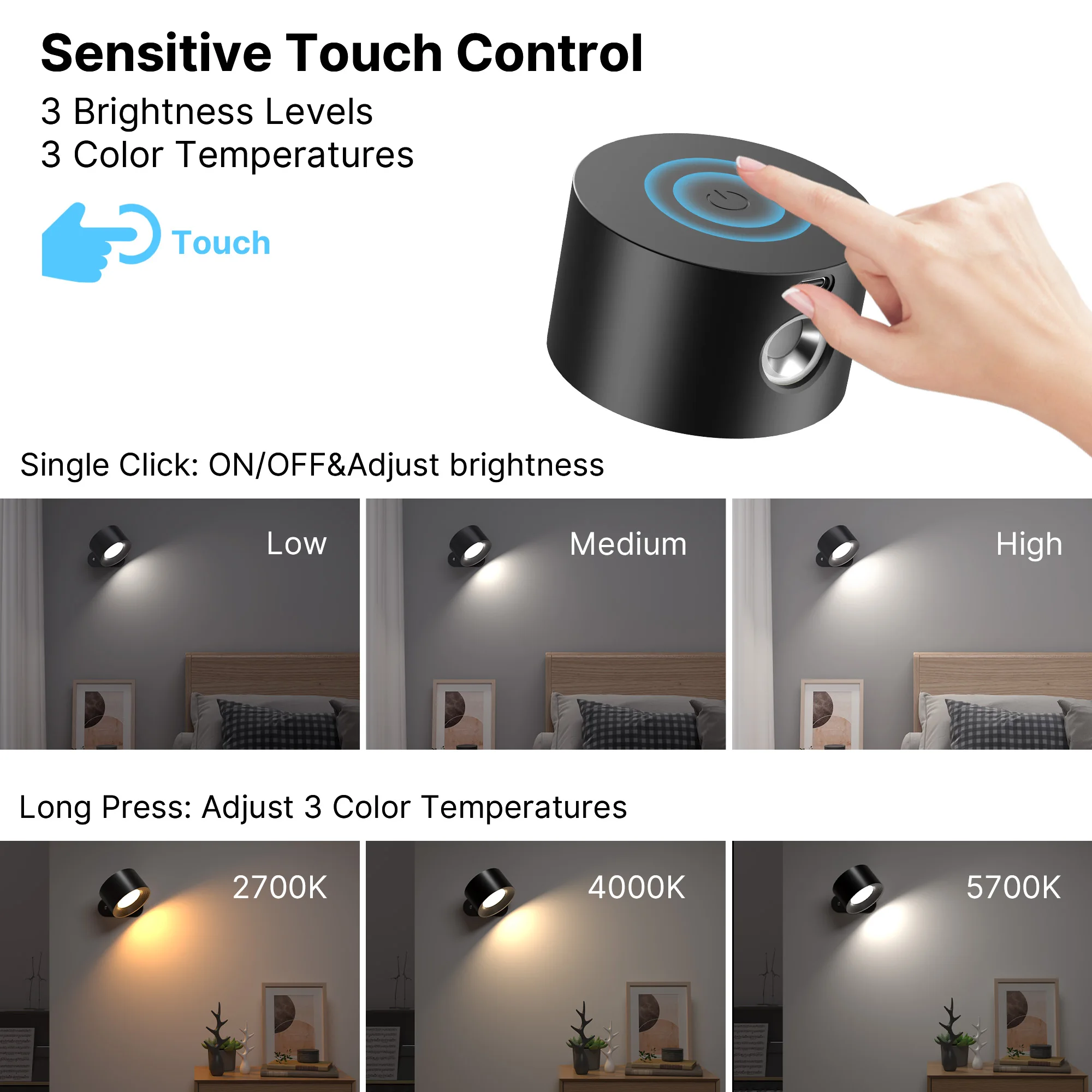 Applique Murale Led Sans Fil - Rechargeable - Batterie Rechargeable
