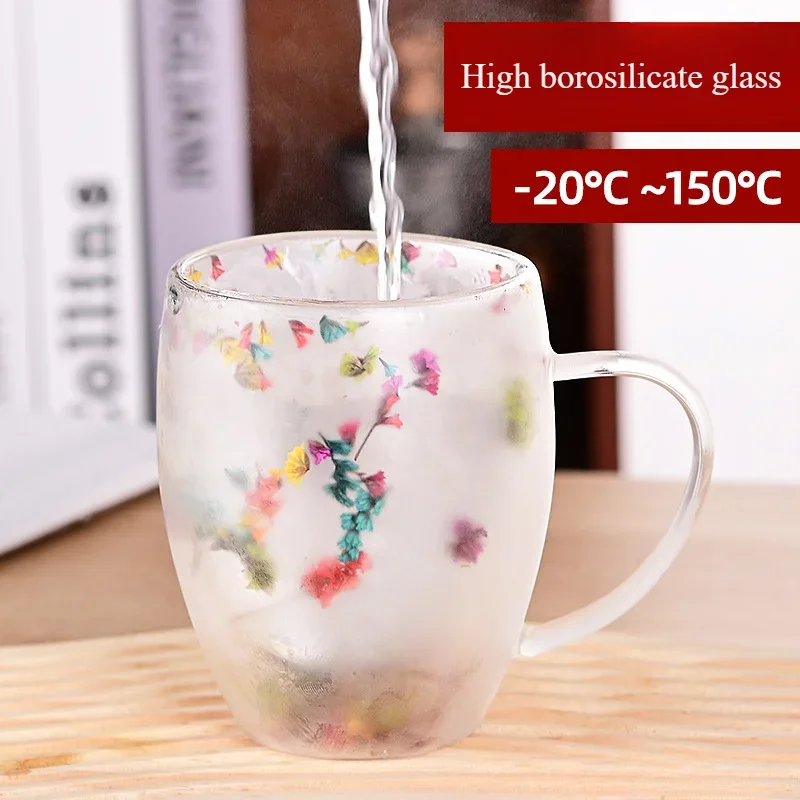 Glass Cup Creative Double Wall Glass Cup Transparent Christmas Coffee Mug with Handle Snow Home Heat Resistant Gift Tea Milk Water Cup glass cup