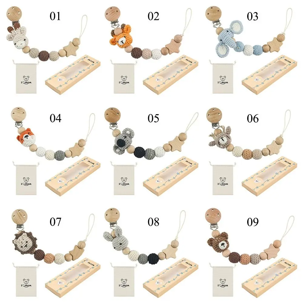 Beech Wood Pacifier Clip with Storage Bag for Baby