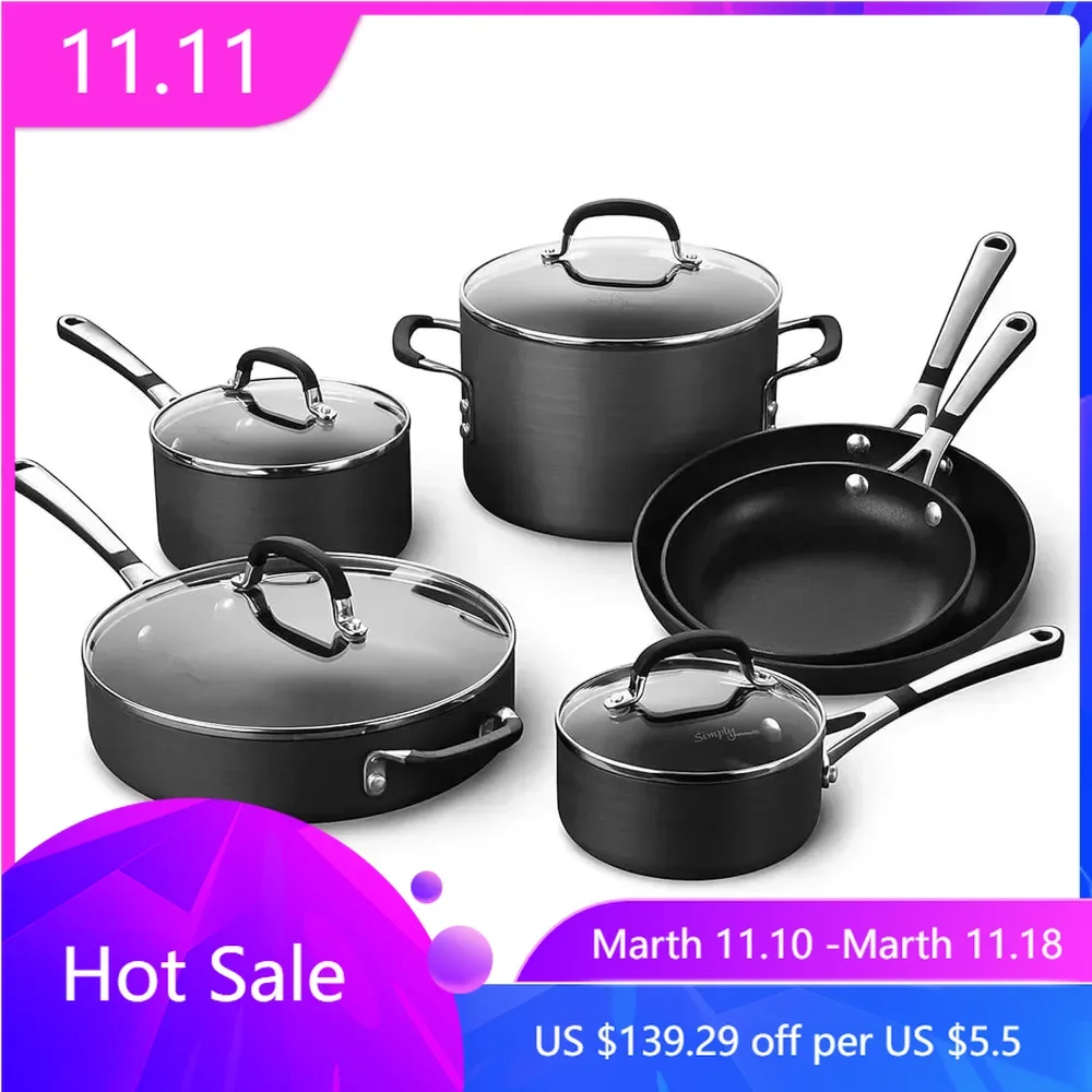 Black Stainless Steel Pot for Cooking Utensils Set 10-Piece Pots and Pans Set Non-stick Cookware for Kitchen Pot Sets Saucepan