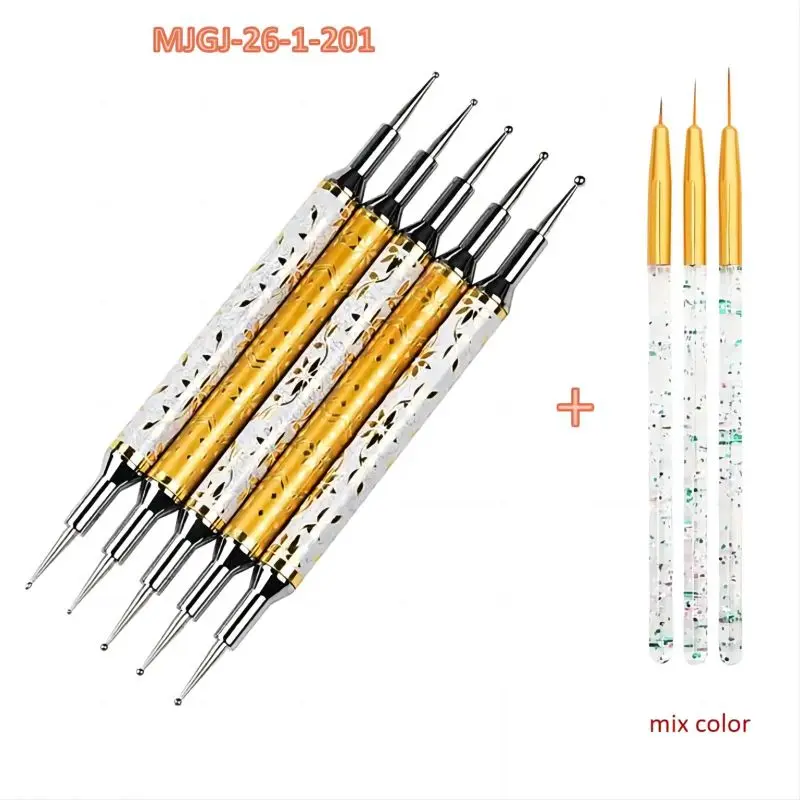 5pcs/set nail design rhinestones picker Double metal head painting dotting pen with nail Liner Drawing Painting Brush Tool Kits 2