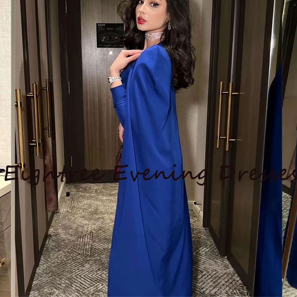 Shiny Royal Blue Long Sleeves Cloak Night Prom Dresses Strapless Button Dbuai Saudi AabicEvening Gowns Formal Night Party Dress vintage prom dresses