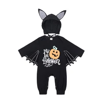 Halloween Baby Jumpsuit Pumpkin Head Skull Bones Infant Costume Bat Romper Long Sleeve Round Neck Button Suit 2Pcs Clothes Set 5