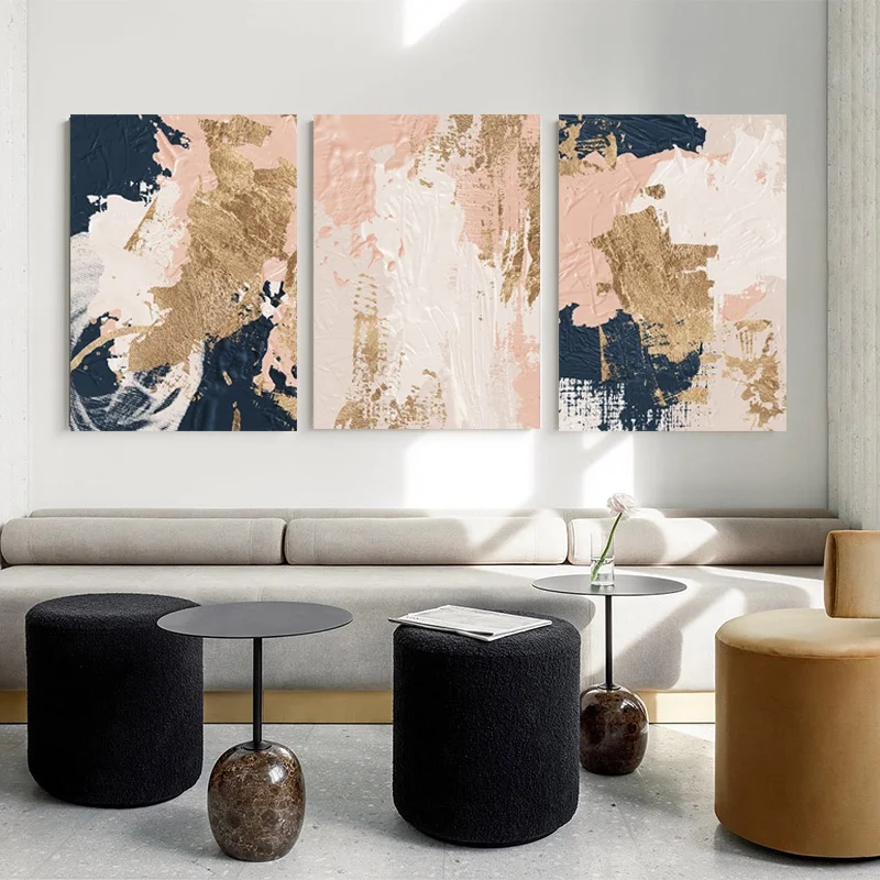 3PCS Modern Abstract Geometric Shape with Frame Canvas Painting Nordic Living Room Interior Decor Poster Wall Art Picture Decor