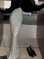Faionable Silver Sequin  Skirt plus Size High Waist A-Line Long Skirt Luxury Feel Autumn Winter New Sle for plus Size... - Image 2