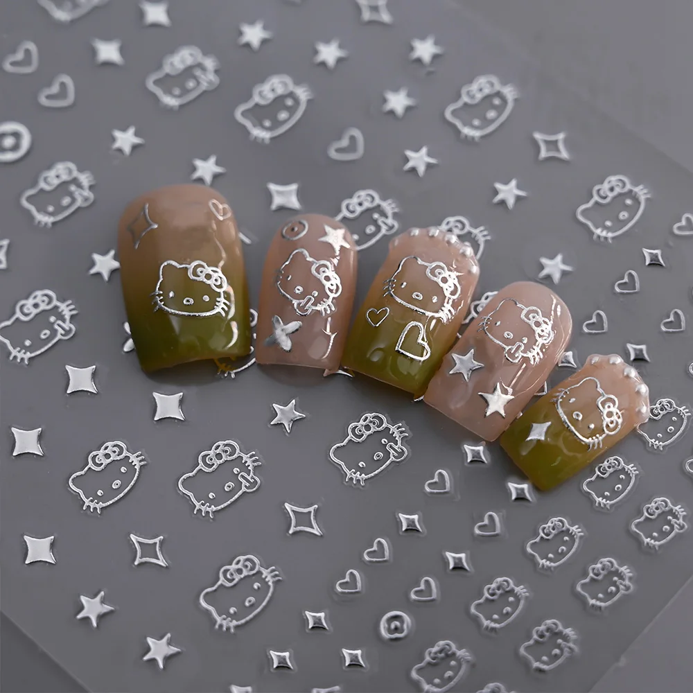 1sheet Japanese nail sticker HelloKitty Cat Head Heart cartoon cute nail decal with adhesive ornament Back Glue Manicure Sticker 3