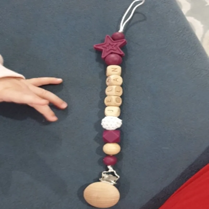 Personalized Name Beech Wood Baby Pacifier Clips Silicone Star Teether Soother Chain Infant Dummy Holder