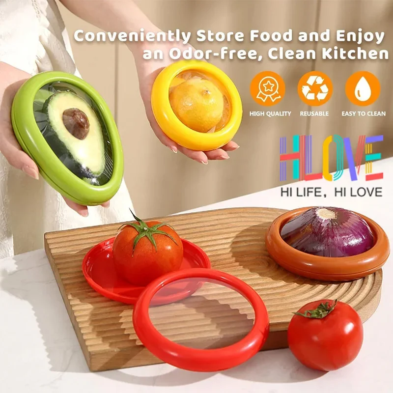 Description Picture 4 of itemFruit and Vegetable Preserves Clear Lid Containers - Red Green Orange Yellow Sealed Keepers for Avocado Tomato Onion Lemon