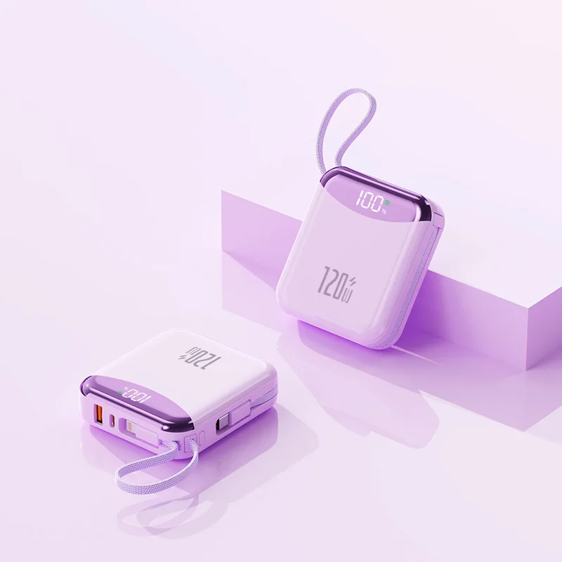 Przenośny Power Bank 120W Szybkie Ładowanie Zapasowa Bateria 20000mAh Wbudowane 2 Kable do IPhone 13 14 15 16 Samsung Huawei Xiaomi