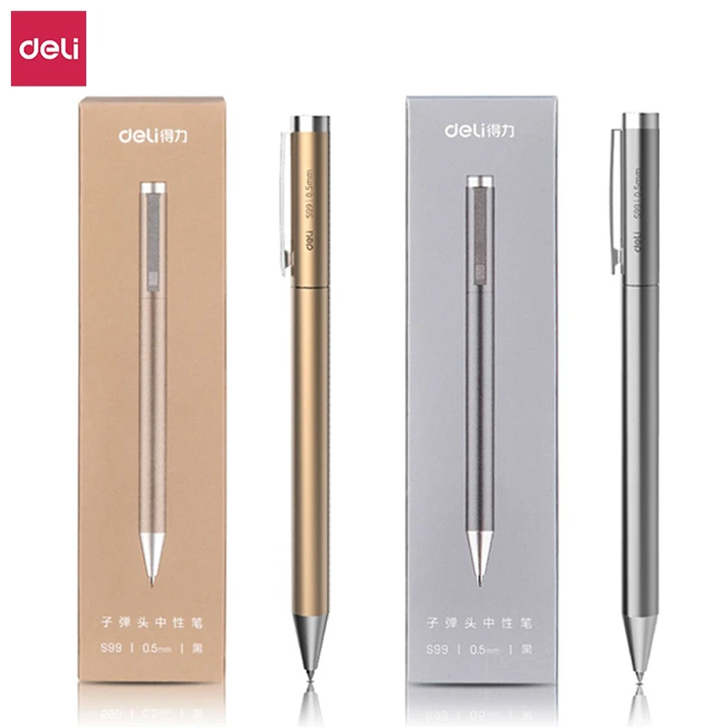 Deli Metal Sign Pen Gel Ink Pens Golden Silver Color Metallic Writing Pen Office Supplies 0.5mm gel pens