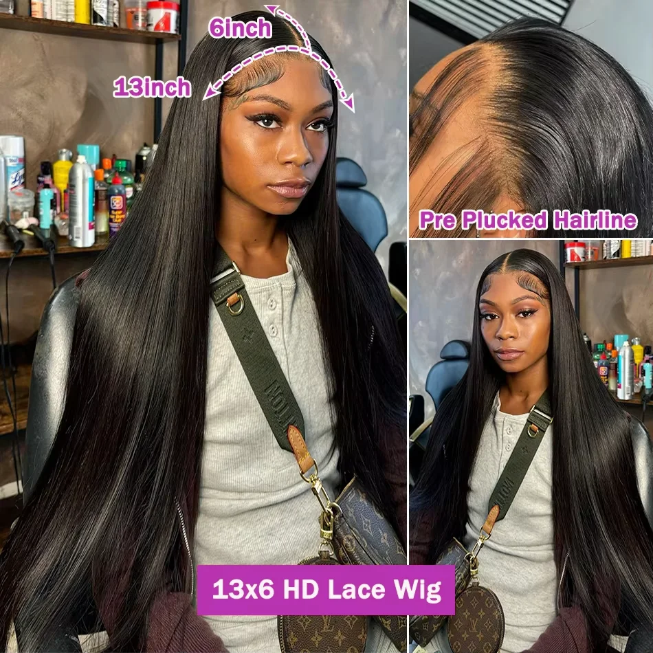 250% Density Straight HD Transparent 13x6 Wig Brazilian Lace Front 30 40 Inch 13x4 Human Hair Wigs Lace Front For Black Women