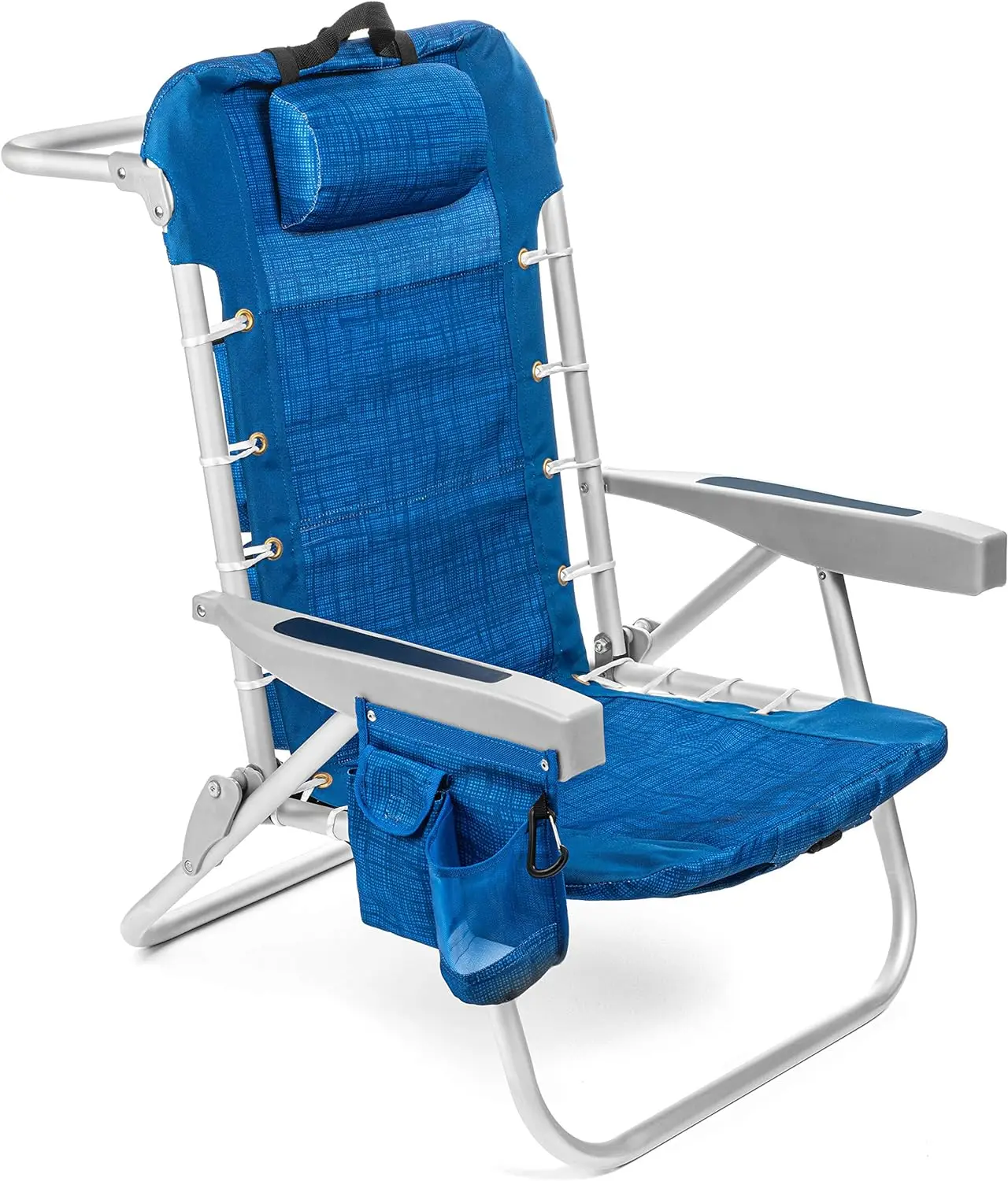 

Folding Backpack Beach Chair with 5 Positions, Towel bar, Cooler Pouch, Storage Pouch, Cup Holder and Phone Holder