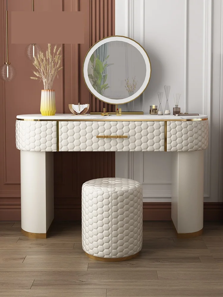 

Postmodern light luxury marble skin dressing table European American bedroom Princess dressing table net red dressing table