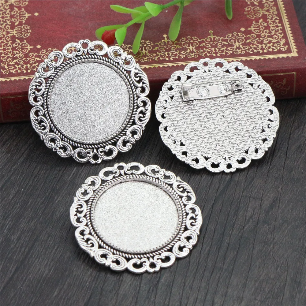 5pcs 25mm Inner Size Antique Silver Plated Bronze Colors Brooch Baroque Style Cabochon Base Setting