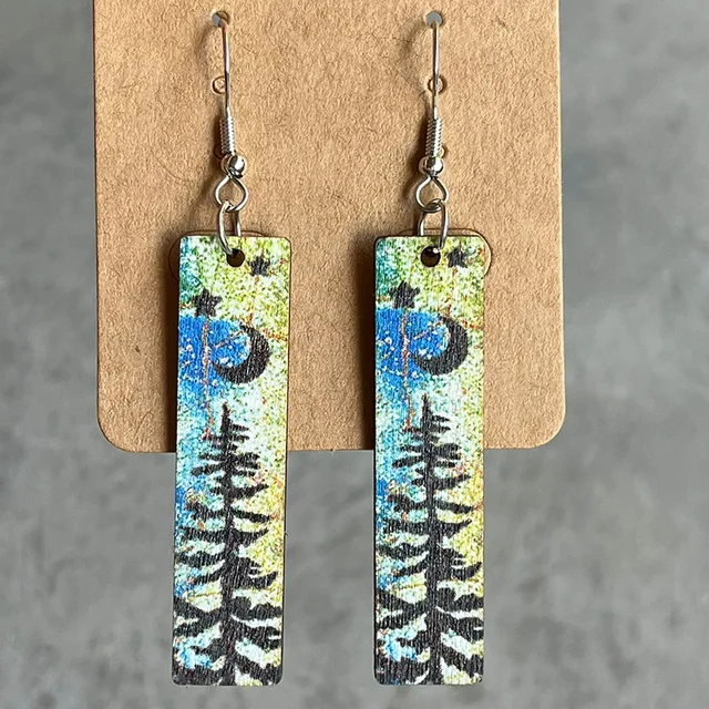 New Night Forest Wood Strip Earrings