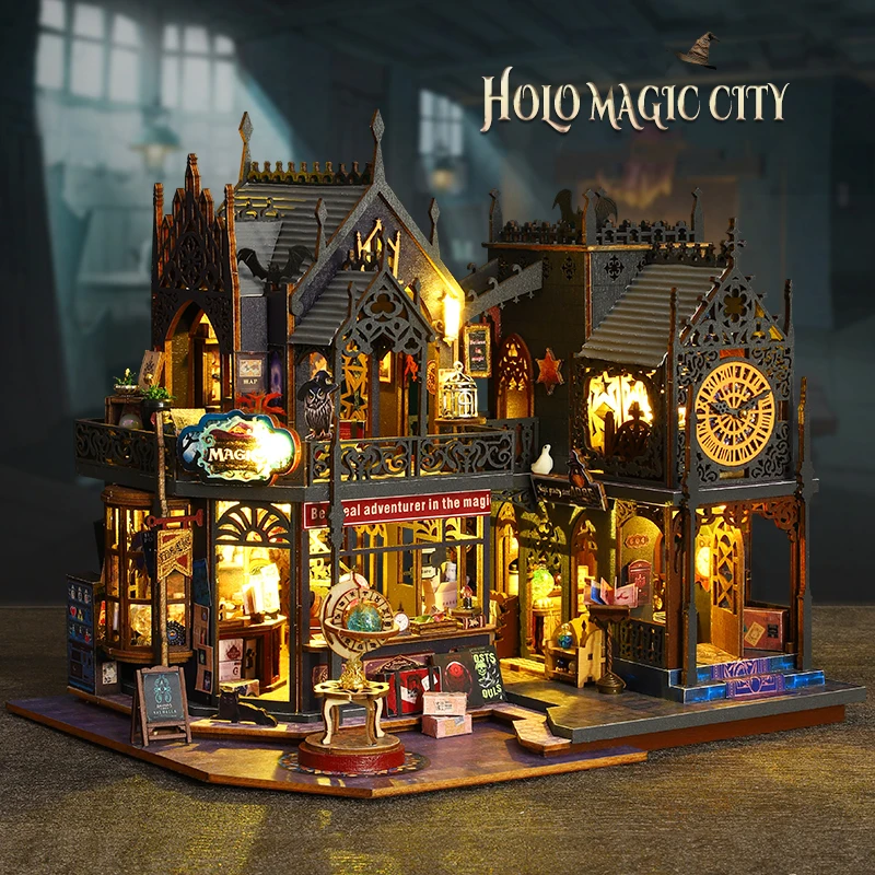 DIY Wooden Miniature Model Kit Flower Magic City Casa 3D Puzzle Dollhouse With Furniture Lights Home Decor for Friends Gifts 2