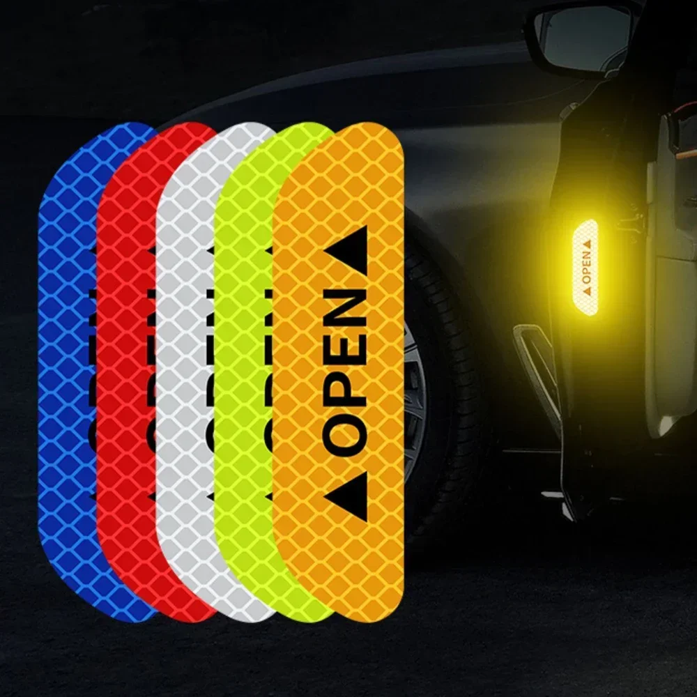 4PCS Reflektierende Auto Tür Aufkleber Sicherheit Öffnung Warnung Reflektor Bänder Aufkleber Reflektierende Außen Auto Aufkleber Auto Zubehör – Detail 1