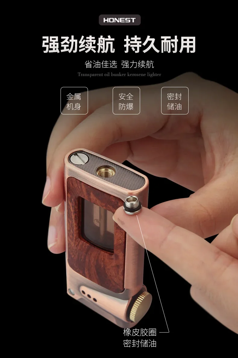 Description Picture 6 of itemCreative Ejection Ignition Kerosene Lighter Transparent Large Capacity Fuel Tank Retro High-end Lighter Unique Appearance
