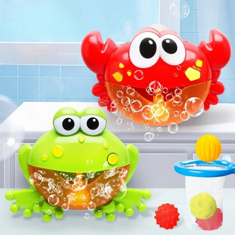 Funny Crab Bubble Soap Machine Baby Bath Electric With Music Toys Kids Frog Machine Automatic Bubble Frog Bath Pool Swimming Toy 2