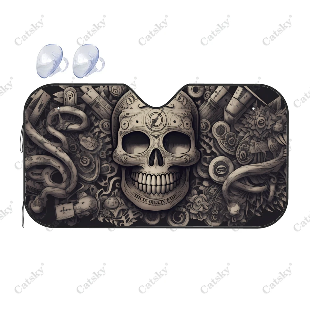 

Mechanical Steampunk Skull Car Windshield Sunshade, Front Auto Car Windshield Sun Shade Blocks Uv Rays Sun Visor Protector