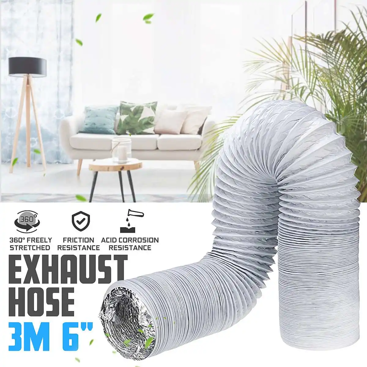 150mm 6 inch Ventilator Pipe PVC Aluminum Tube Air Ventilation Pipe Hose Flexible Air Conditioner Exhaust Duct System Vent aluminum foil ventilation pipe ventilation hose