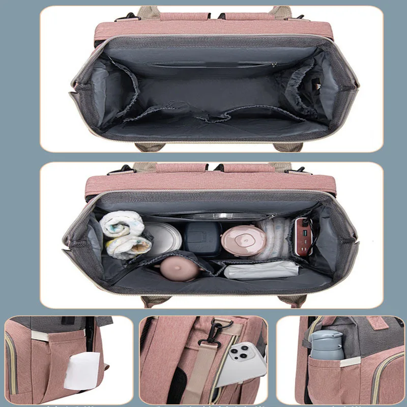 New Folding Mommy Bag Lightweight Portable Folding Crib Bed Large-capacity Baby Backpack Female Mommy Outting Bag Bolsa 3