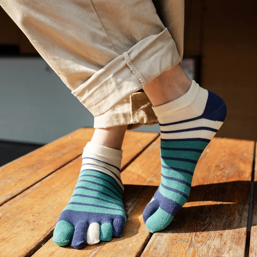 1Pairs Mann Kappe Kurze Socken Fashions Patchwork Farbe Gestreiften Atmungsaktive Baumwolle Fünf-Finger Socken Koreanische Harajuku Sport Socken – Detail 12