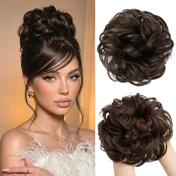 Chignon disordinato sintetico per donna, elastico per capelli, extension a coda di cavallo, ondulato e voluminoso