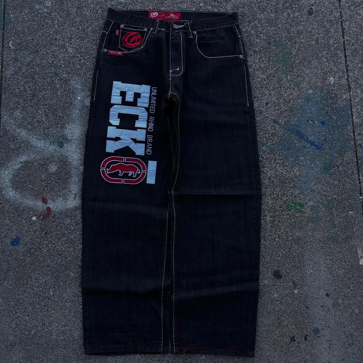 Y2K ECKO Jeans Mens American Vintage Hip-Hop Wide-Leg Pants Harajuku Hip-Hop Gothic Rock Couple Straight Pants 2