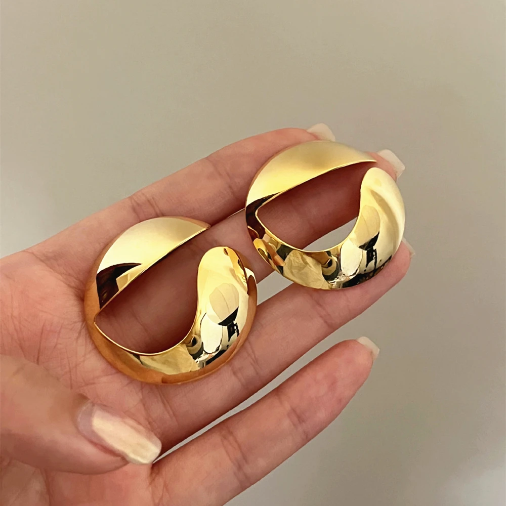 여성용 중공 C자형 기하학적 귀걸이, 금도금 광택 청키 금속 파티 쥬얼리 선물, 패션 