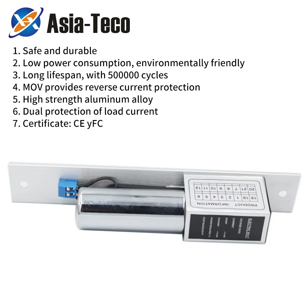 

DC 12V Stainless Steel Electric Bolt Mortise Door Lock Fail Safe NC Electronic Intelligent Lock With U Shape Holder Low Power