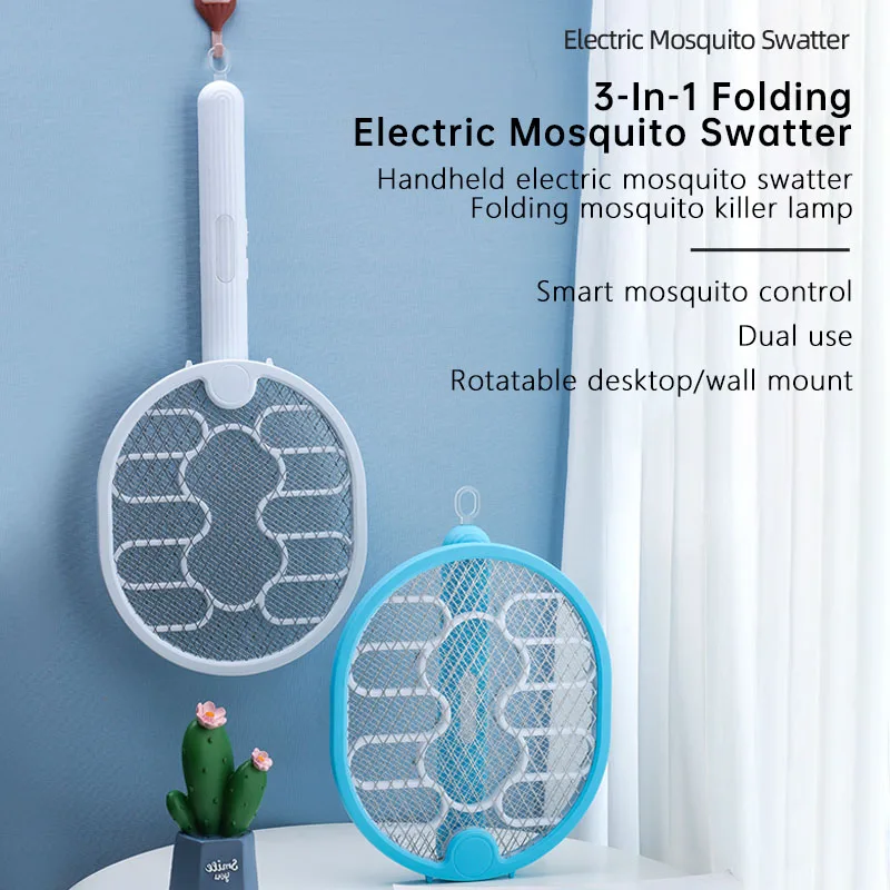 3 In 1 Electric Mosquito Racket Rechargeable Usb Killer Anti Fly Mosquitoes Swatter LED Night Light Trap Bug Zapper Home Outdoor