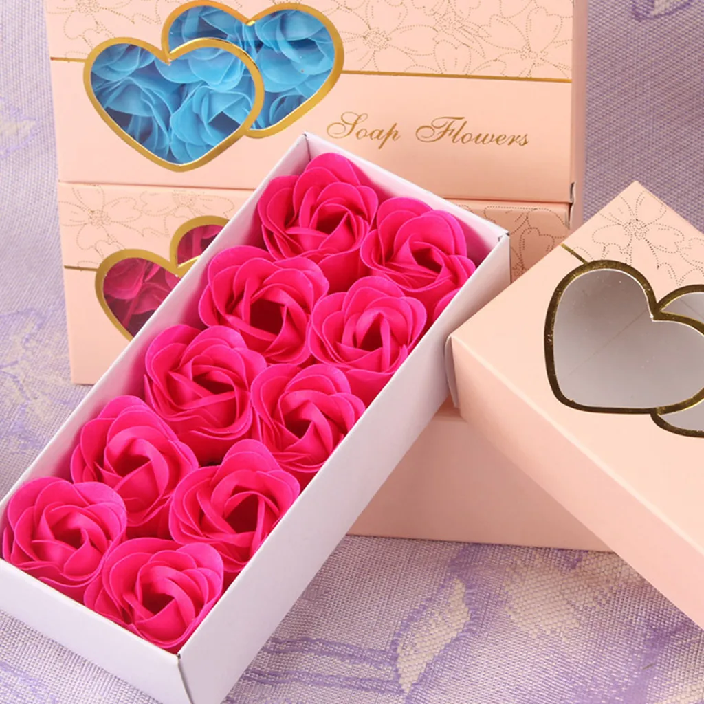 10pc Multicolor Solid Rose Scented Bath Body Petal Rose Flower Soap Wedding Decoration Gift Antibacterial
