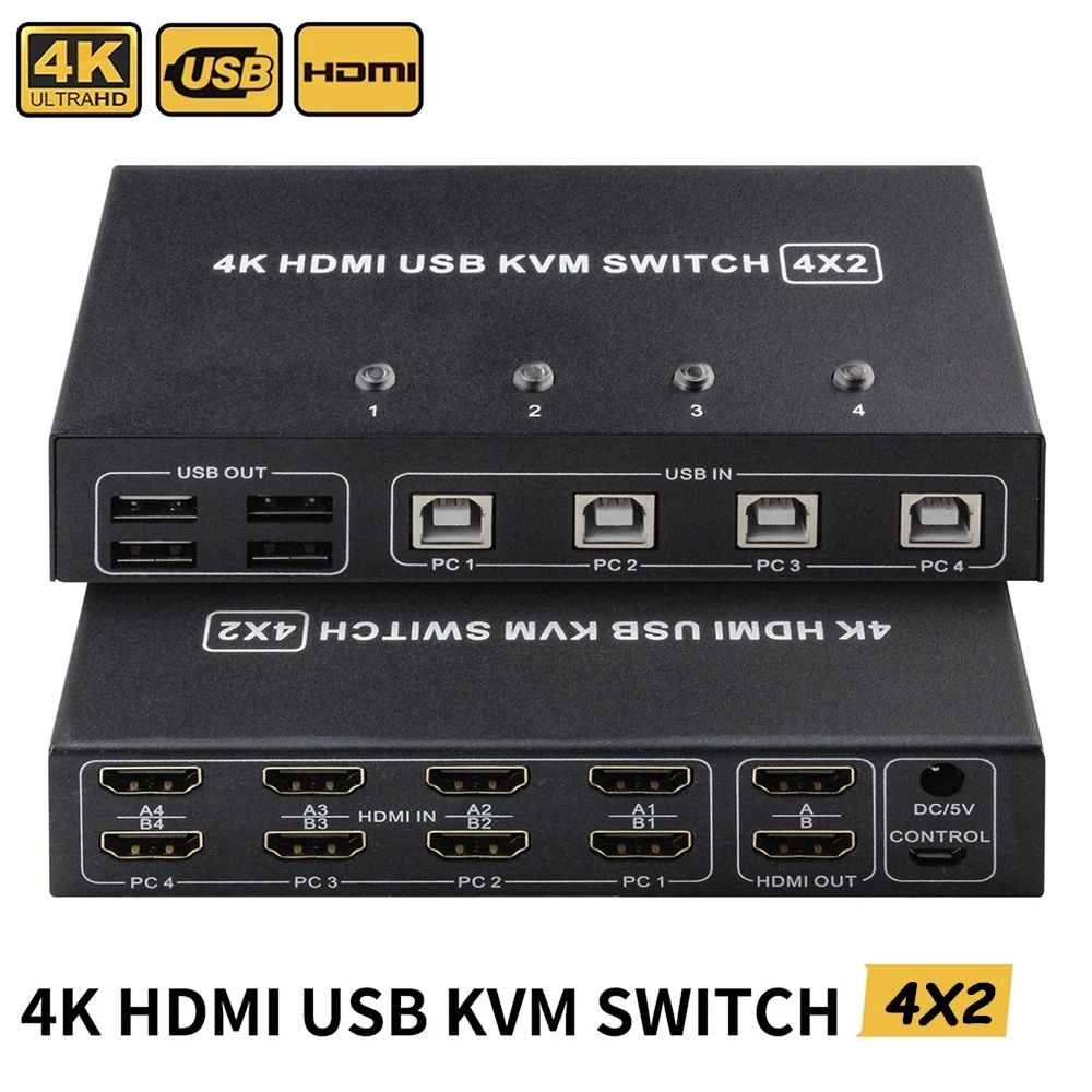 4 Port Hdmi Kvm Switch 4x2 Extended Display 4k60hz Usb Kvm Switcher