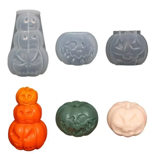 New Halloween Handmade Pumpkin Candle Silicone Mold DIY Candle Making Soap Resin Chocolate Beeswax Mold Christmas Gifts 4