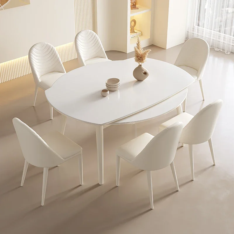 

Кремовый стол для рок-доски, выдвижной современный простой обеденный стол из массива дерева и стул